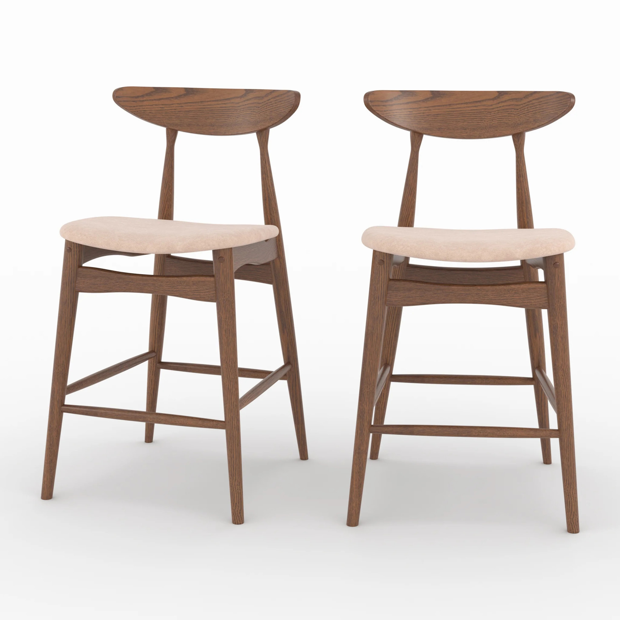 Lot de 2 chaises pour ilot central 63,5 cm en tissu beige et bois - Josette