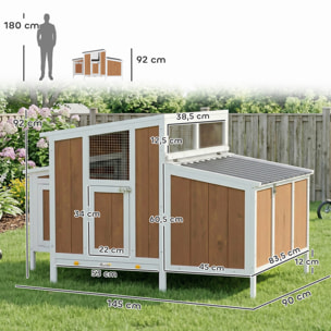 Gallinero para Exterior de Madera, 145x90x92 cm para 2-4 Gallinas, Gallinero con Nido, Casa Lateral, Bandeja Extraíble, Techo Impermeable, Puertas con Cerradura, Perchas, Conejera, Marrón Claro