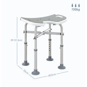 Tabouret de douche - siège de douche avec barre d'appui ventouse - hauteur réglable - alu HDPE gris blanc