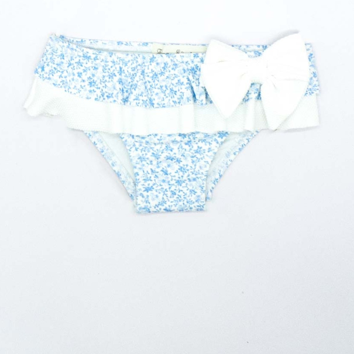CULETÍN FLORECITAS AZULES CON VOLANTE Y LAZO BLANCO
