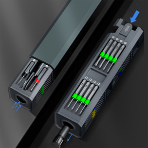 Juego de destornillador multifunción 31 en 1 con carcasa de aluminio y puntas de acero magnéticas.