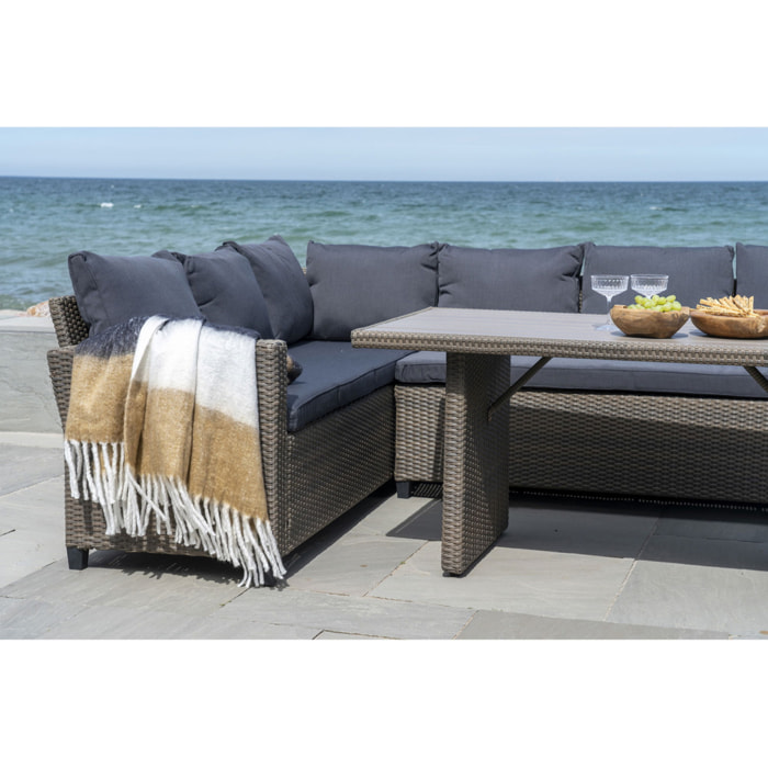Sintra Plaid in Lana e Poliestere Bianco Grigio Marrone con Frange