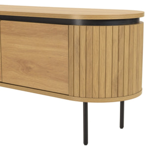 ETHAN - Meuble TV arrondi couleur naturelle 4 portes et pieds métal noir