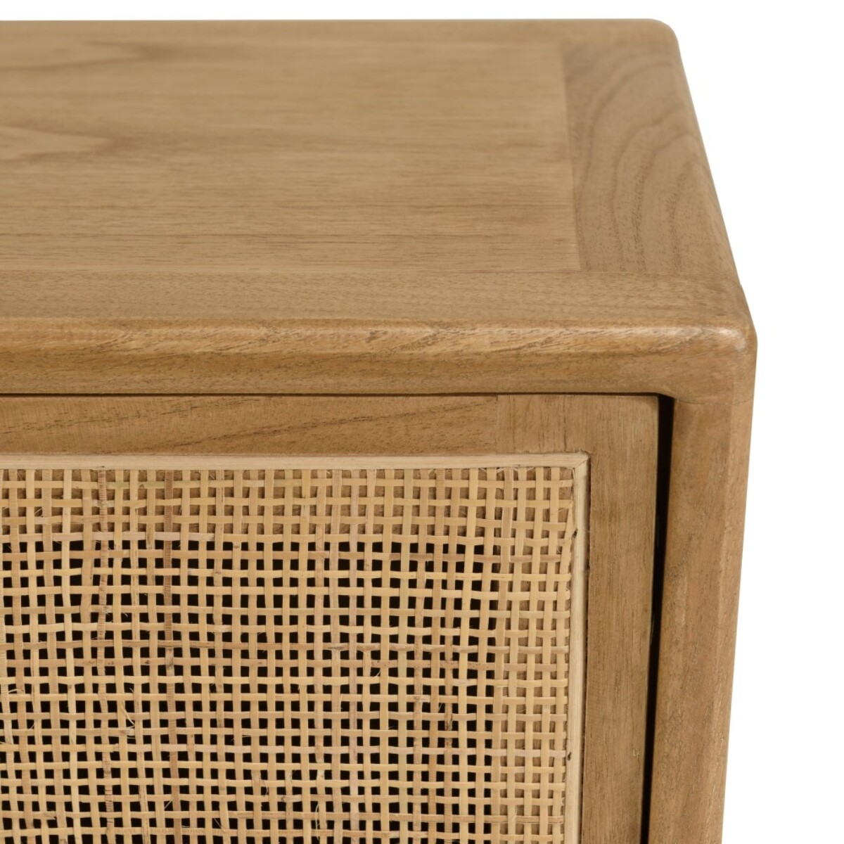 AMY - Meuble TV 3 portes 2 niches L180cm en bois de mindi et rotin naturel