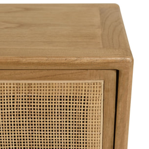AMY - Meuble TV 3 portes 2 niches L180cm en bois de mindi et rotin naturel