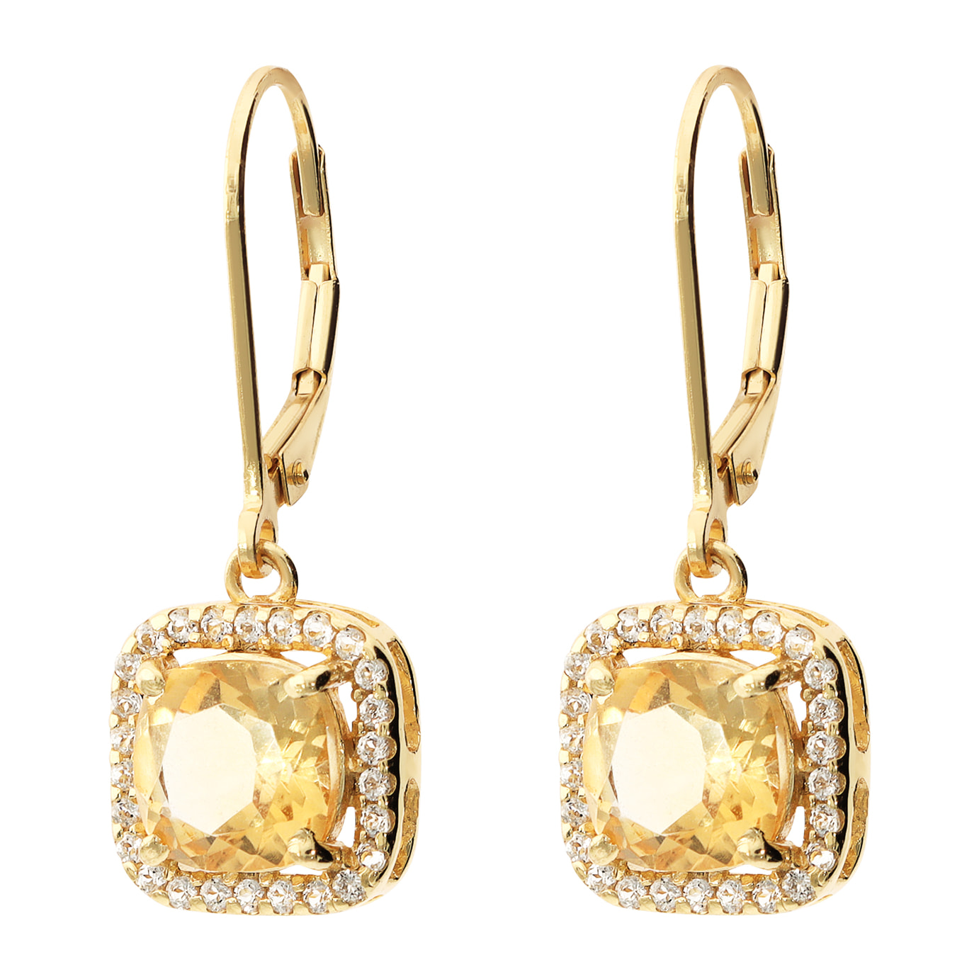 Orecchini Pendenti in Argento 925 placcato Oro Giallo 18Kt con Citrino e Topazio Bianco