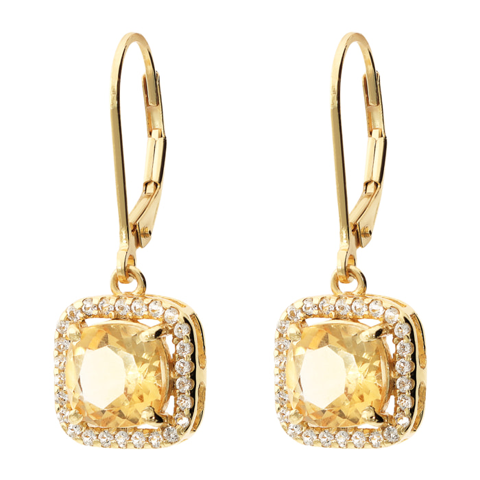 Orecchini Pendenti in Argento 925 placcato Oro Giallo 18Kt con Citrino e Topazio Bianco