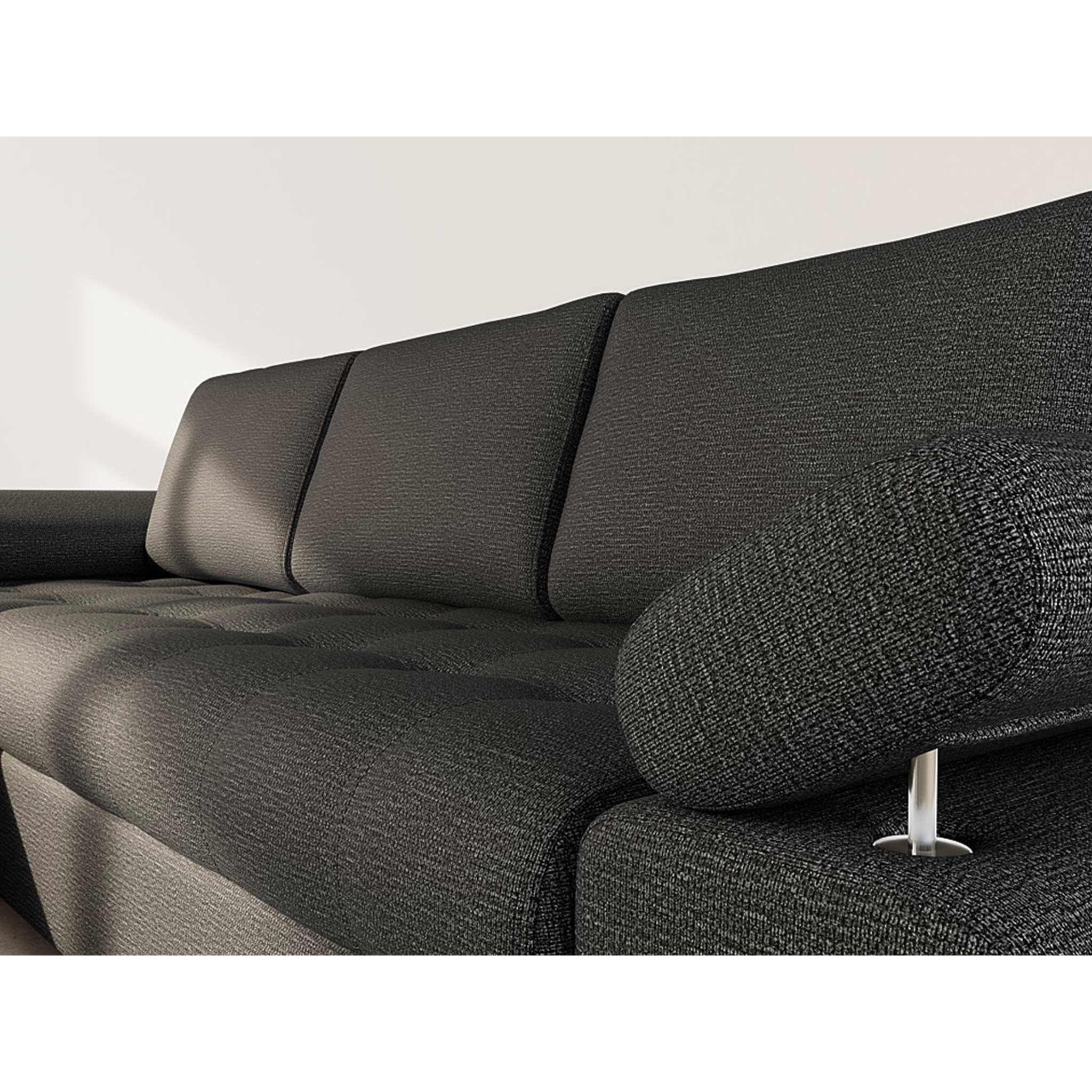 Bianca - Canapé d'angle gauche 4 places convertible avec coffre en tissu texturé - Noir