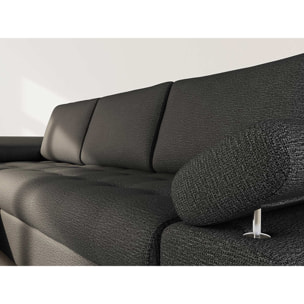 Bianca - Canapé d'angle gauche 4 places convertible avec coffre en tissu texturé - Noir