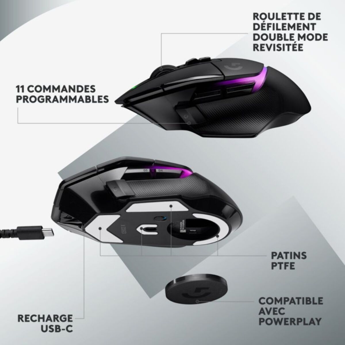 Souris Gamer Sans Fil LOGITECH G502X PLUS Lightspeed RVB Noir