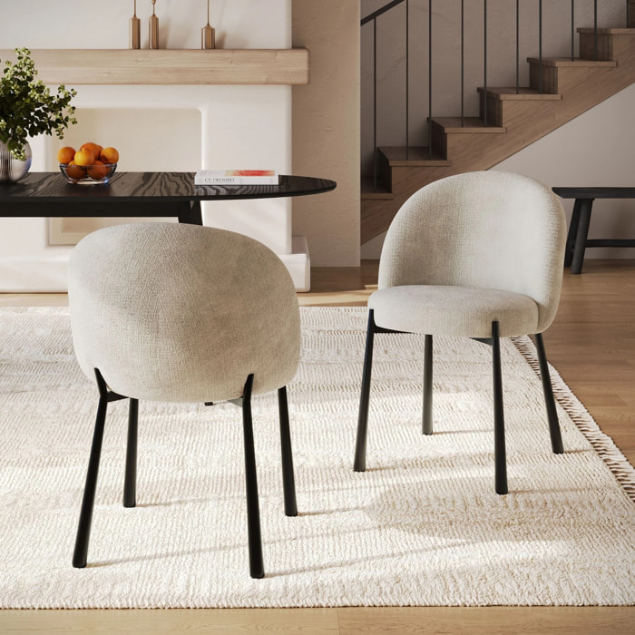 Lot de 2 chaises en velours chenillé écru et métal noir - Pulpy