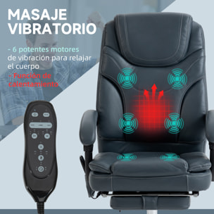 Vinsetto Silla de Masaje con 6 Puntos de Vibración y Calefacción Tapizado en Cuero PU Silla de Oficina Reclinable con Reposapiés y Altura Ajustable 67x67x113-121 cm Gris