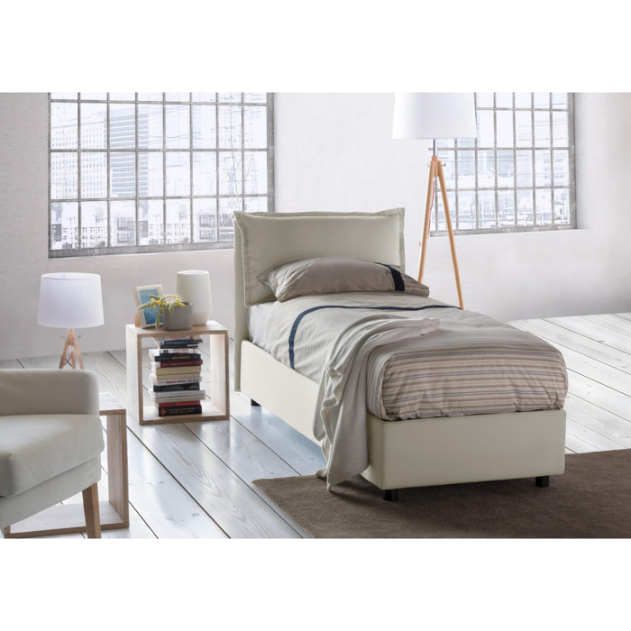 Letto singolo Zusanne, Letto contenitore con rivestimento in tessuto, 100% Made in Italy, Apertura frontale, adatto per materasso Cm 90x190, Beige