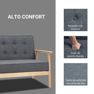 Sofá de 2 Plazas Respaldo y Asiento Acolchado Patas de Madera 114x61x71 cm Gris