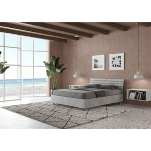 Letto matrimoniale francese contenitore 140x200 testata inclinata con doghe cemento Ankel