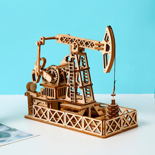 Maqueta de Madera 3D, diseño de Pozo petrolífero con movimiento mecánico. 186 piezas.