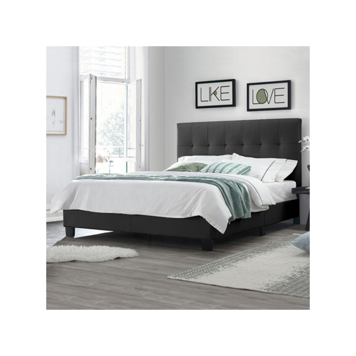 Lit double design capitonné 140x190 cm - BIANCA