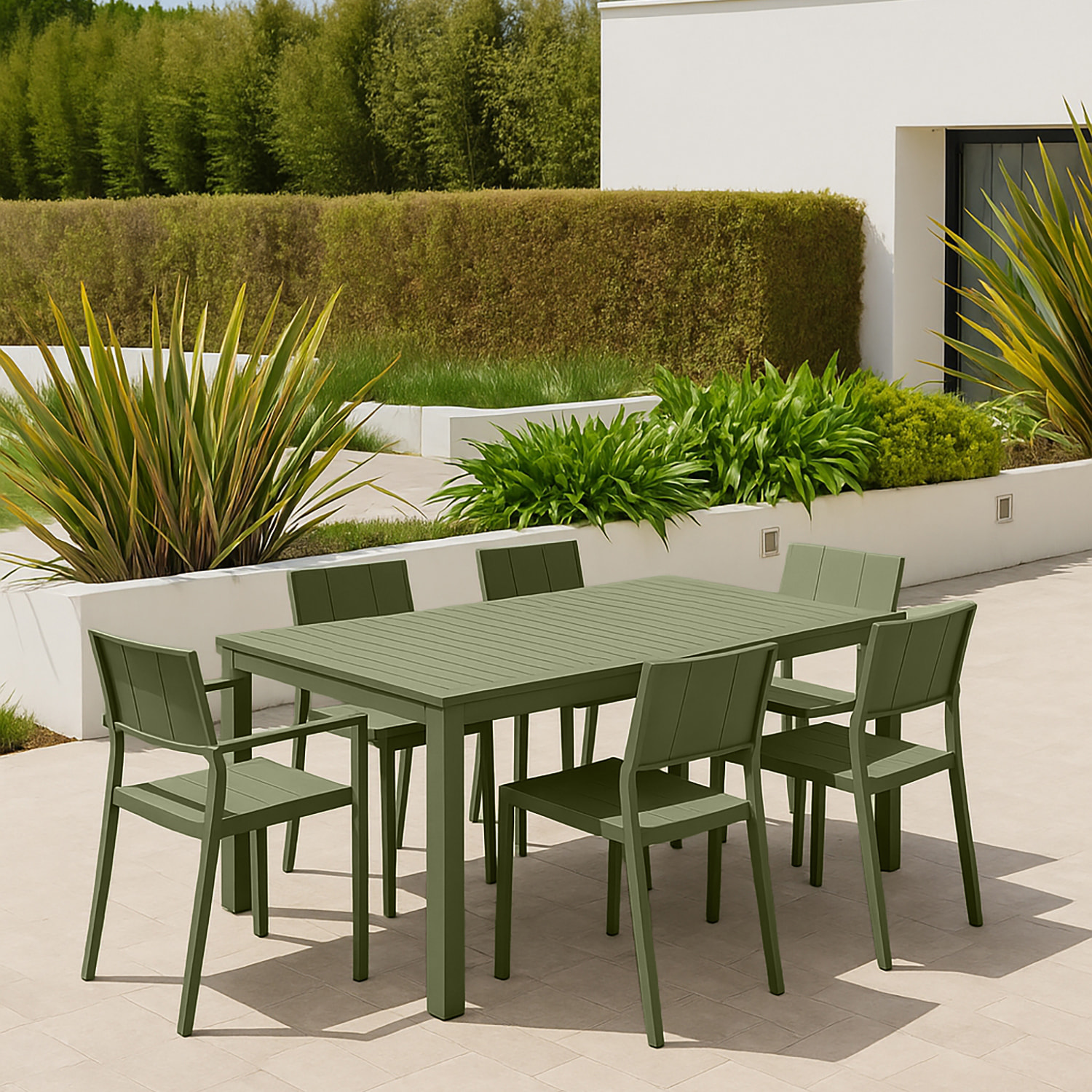 Ensemble table et 6 fauteuils de jardin en polypropylène vert PATIO