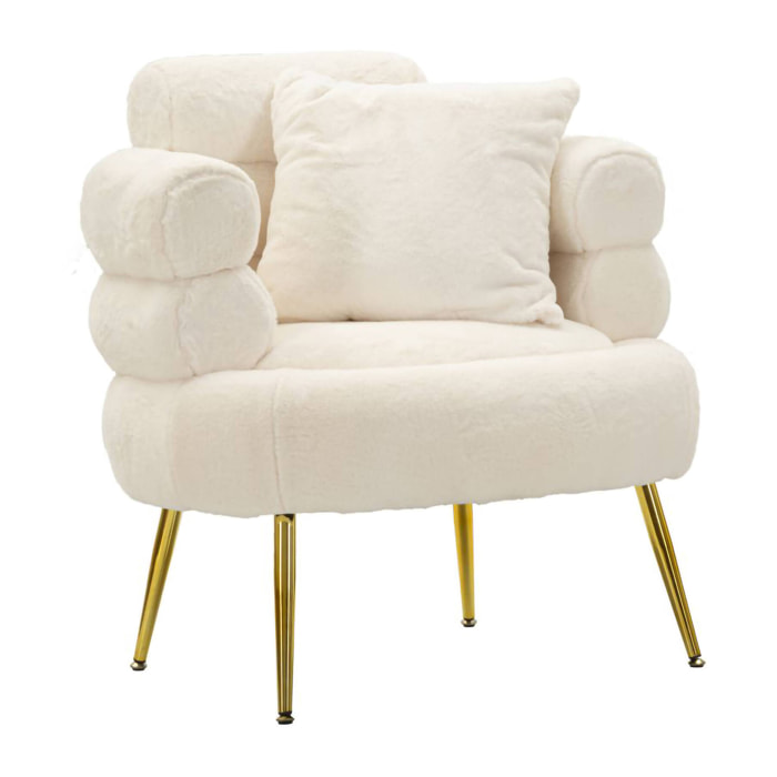 Poltrona Castagna, Seduta imbottita, Divano singolo da salotto, Sedia con braccioli, 78x68 h85 cm, Bianco e Oro