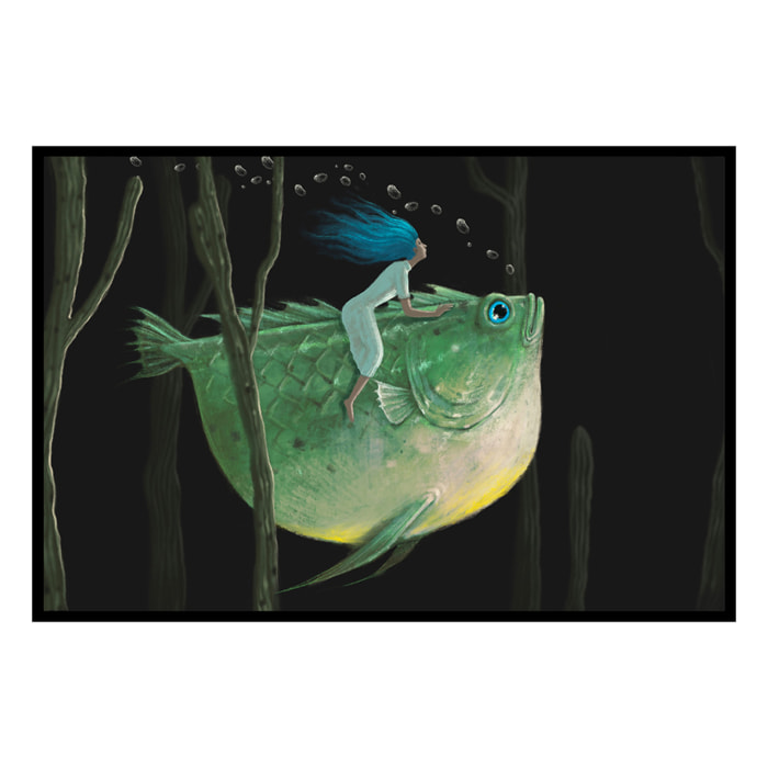 Affiche encadrée illustration onirique sous marine Affiche + cadre en métal - Noir