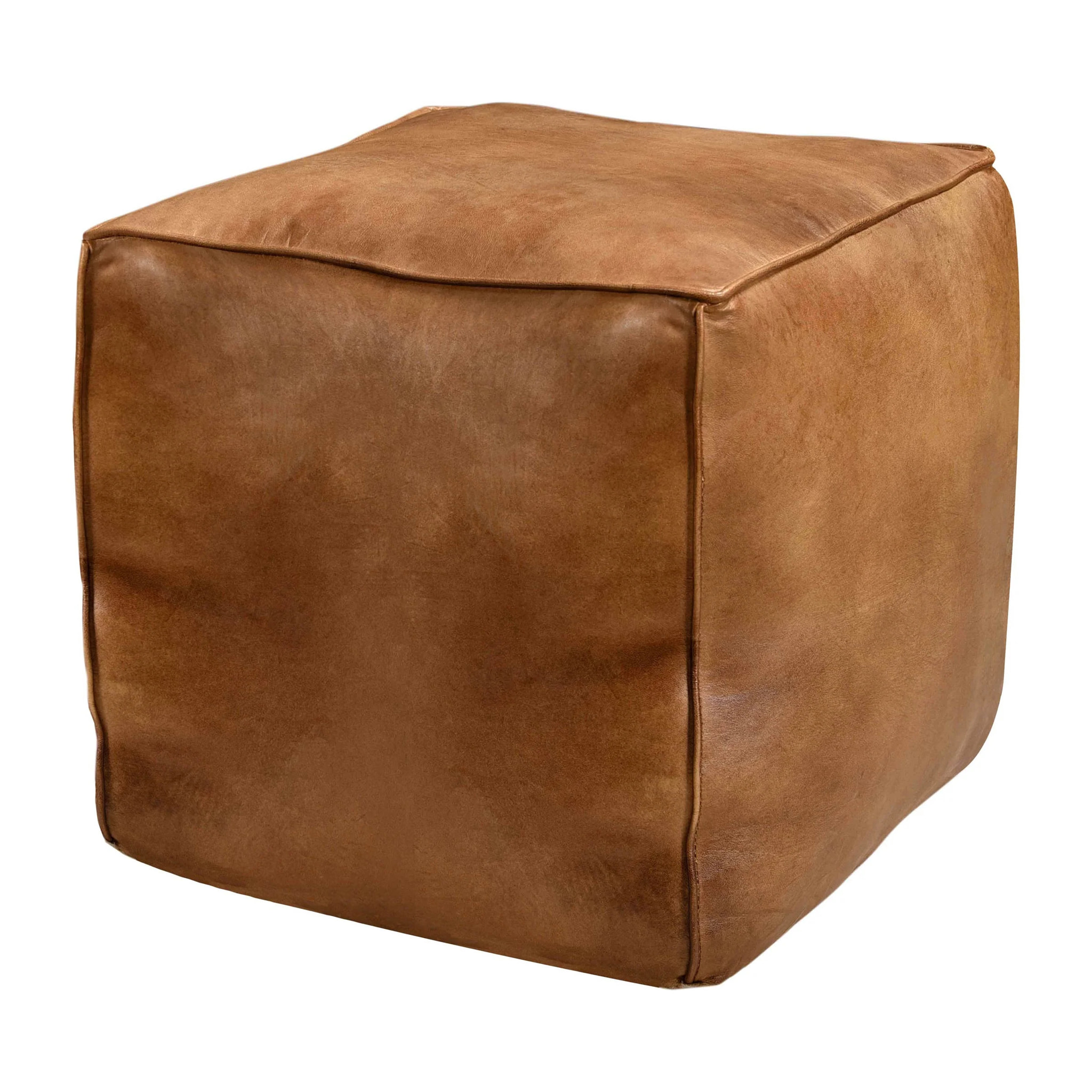 Pouf carré en cuir marron 40 cm - Arrah