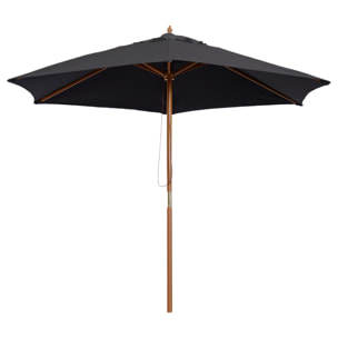 Parasol droit hexagonal grande taille de jardin Ø 2,5 x 2,3H m bois de bambou noir