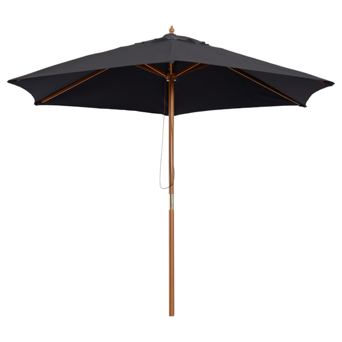 Parasol droit hexagonal grande taille de jardin Ø 2,5 x 2,3H m bois de bambou noir