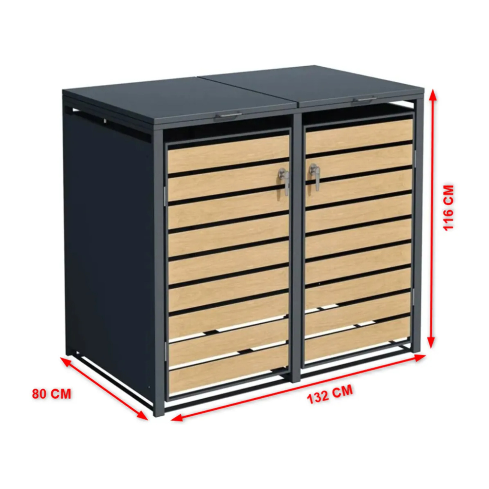 Abri cache poubelle double - 2x 240L - anthracite/imitation bois en acier