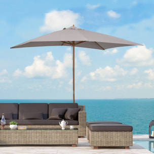 Sombrilla Terraza Exterior 295x200 cm Sombrilla de Jardín Rectangular Ajustable con Mástil de Madera y Manivela Impermeable Parasol para Patio Terraza Gris