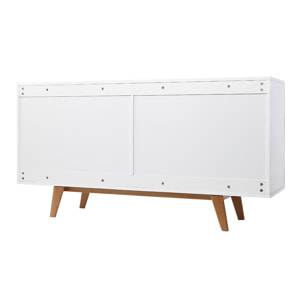 Commode scandinave finition blanc brillant laqué 6 tiroirs L160 cm MELKA