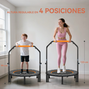 Trampolín de Fitness Adultos Ø102 cm, Cama Elástica Plegable con Mango Ajustable de 4 Niveles, Marco de Acero, para Entrenamiento Piernas, Cuerpo en Hogar, Oficina, Gimnasio, Negro y Naranja
