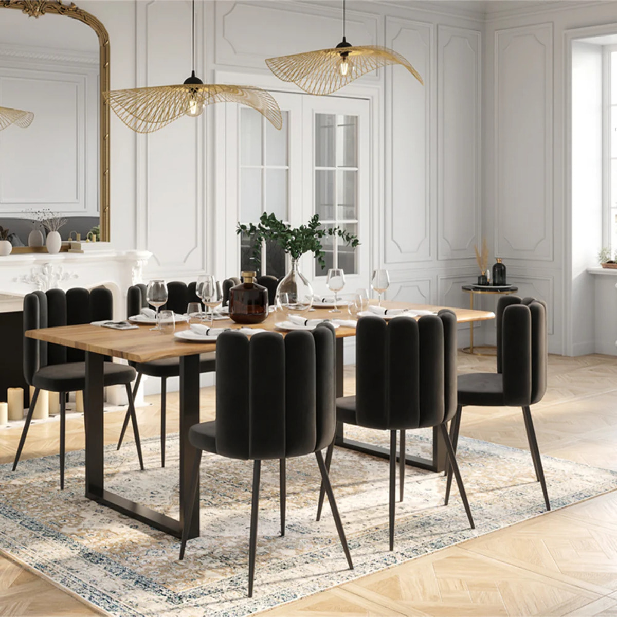 Lot de 2 chaises en velours noir et pieds en métal noir - Rosy