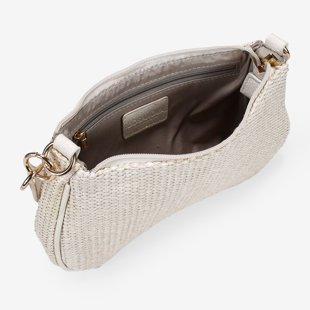 Bolso de hombro beige en rafia