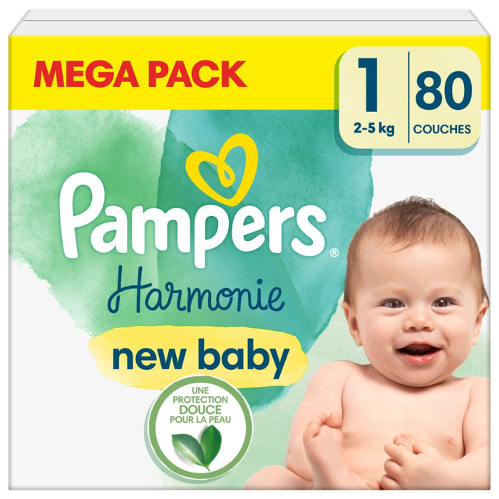 80 Couches Pampers Harmonie, Taille 1, 2-5 kg