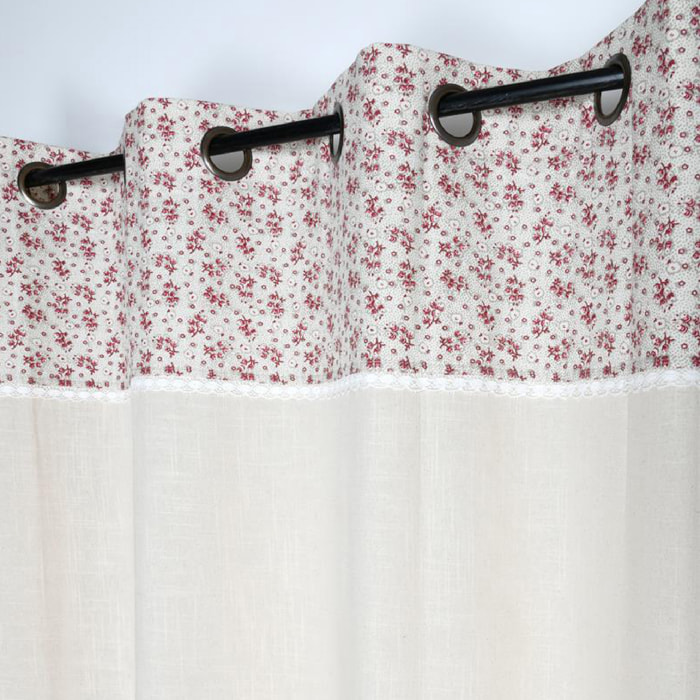 Rideau coton imprimé petites fleurs - Rose