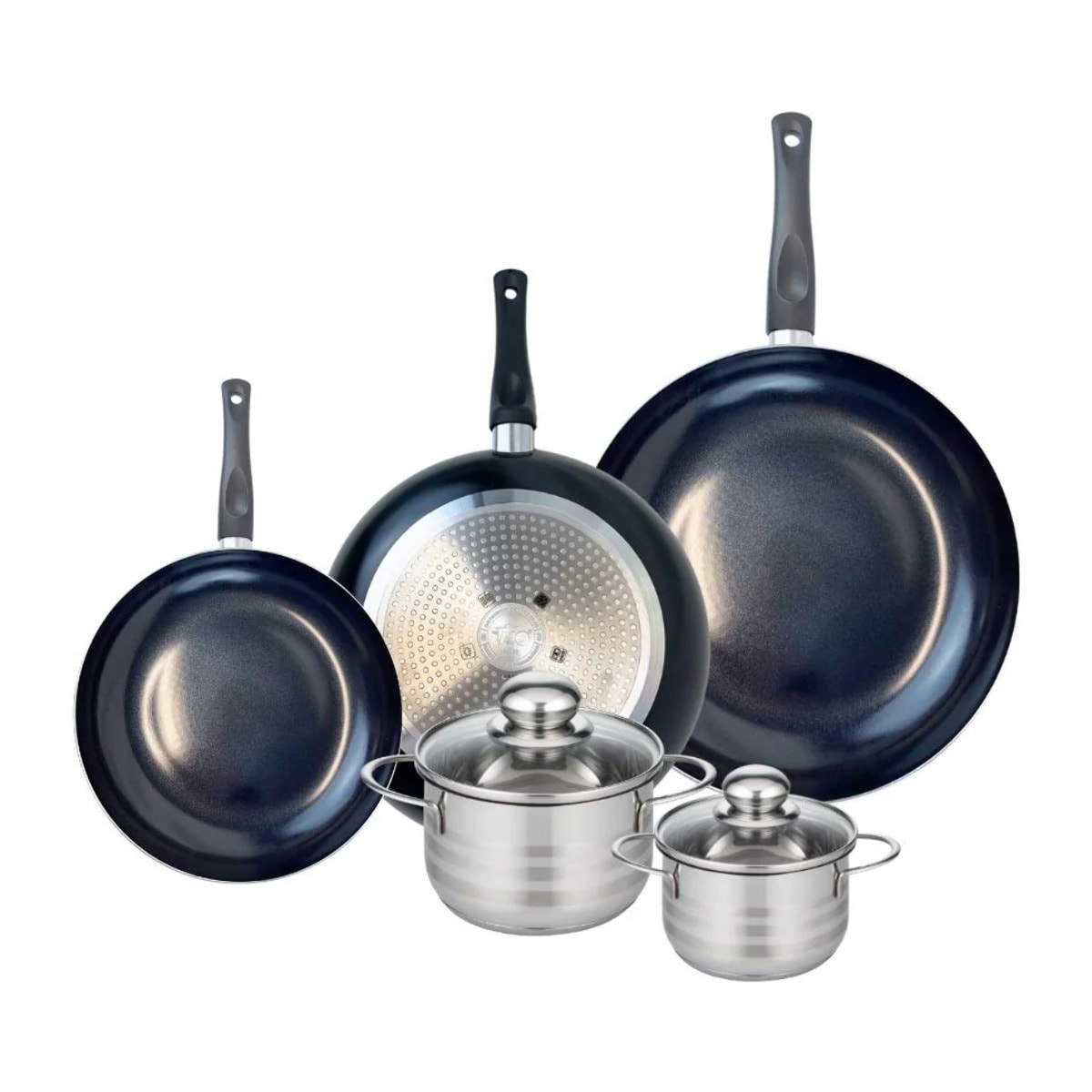 Ensemble de 3 Poêles de cuisson 20, 24 et 28 cm et 2 faitouts 12 et 14 cm Elo Prima Brillant