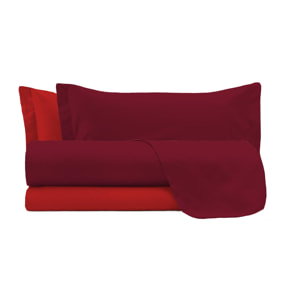 COMPLETO LETTO NATURAL COLOUR MADE IN ITALY COTONE-ROSSO/BORDEAUX SINGOLO