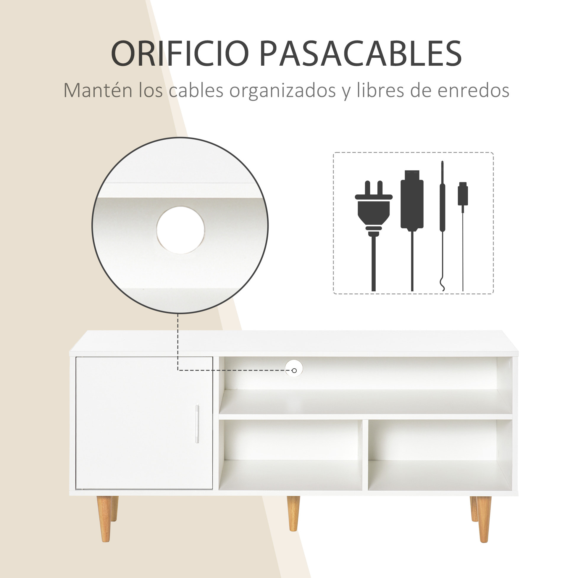 HOMCOM Mueble de TV para Televisores de hasta 60" Mesa para TV de Salón Comedor Moderna con Armario y 3 Compartimentos 120x40x55 cm Blanco