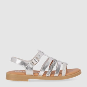 Sandalias de Piel - Plata - Tacón: Bajo