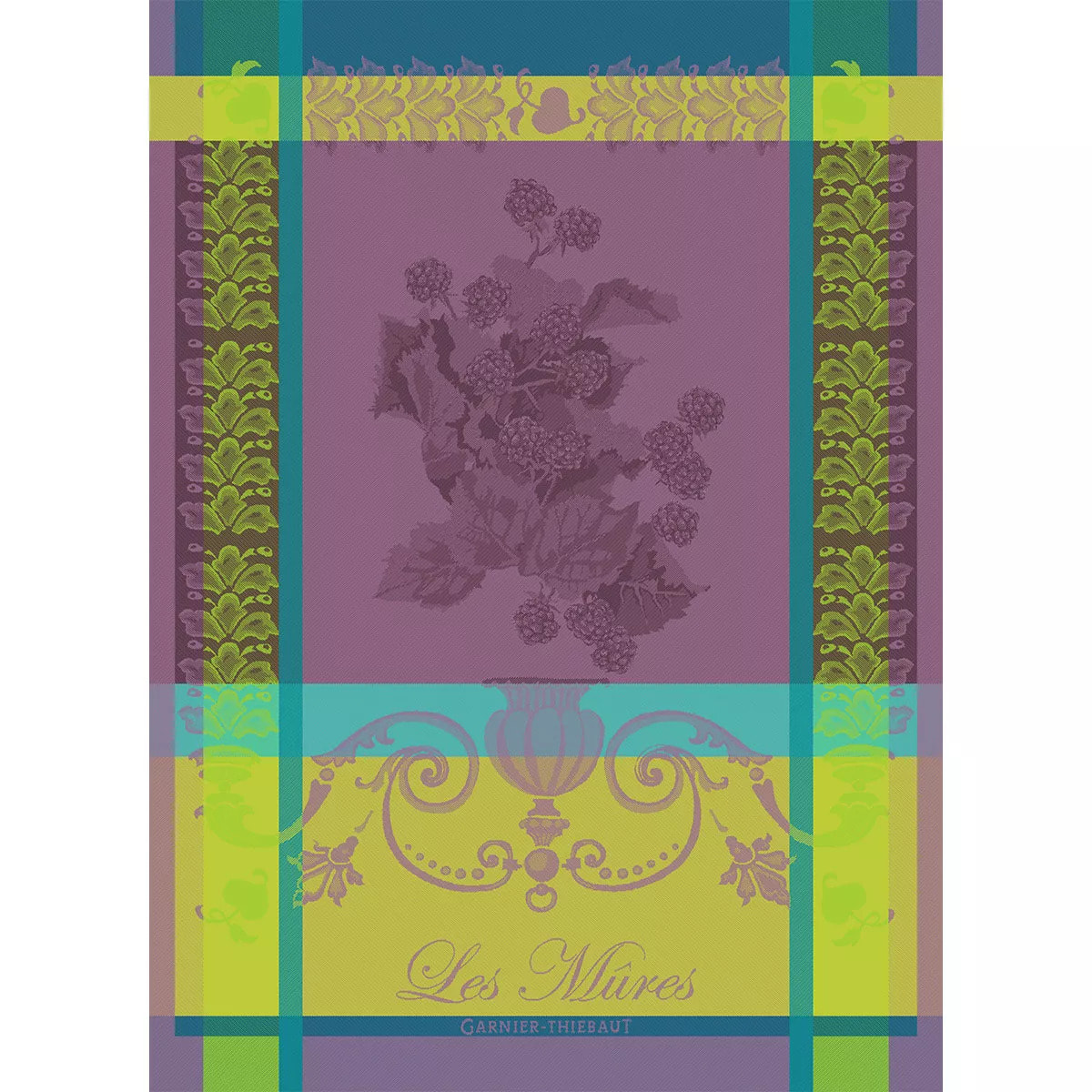Torchon pur coton motif jacquard vert violet Les mures violet
