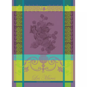 Torchon pur coton motif jacquard vert violet Les mures violet