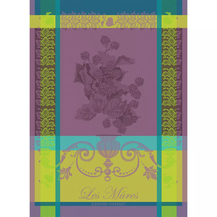 Torchon pur coton motif jacquard vert violet Les mures violet