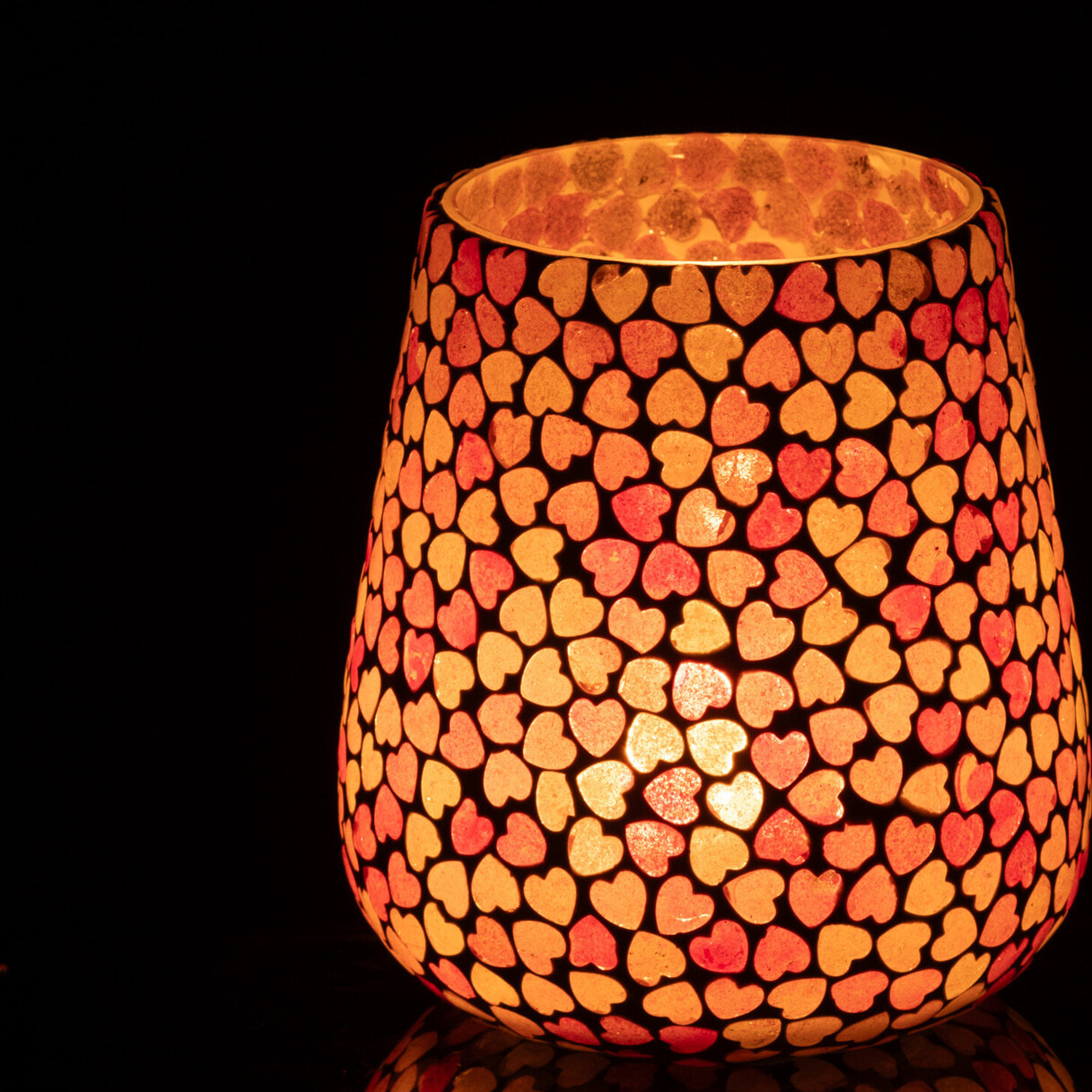 J-Line bougeoir Coeur Mosaïque - verre - rose - large