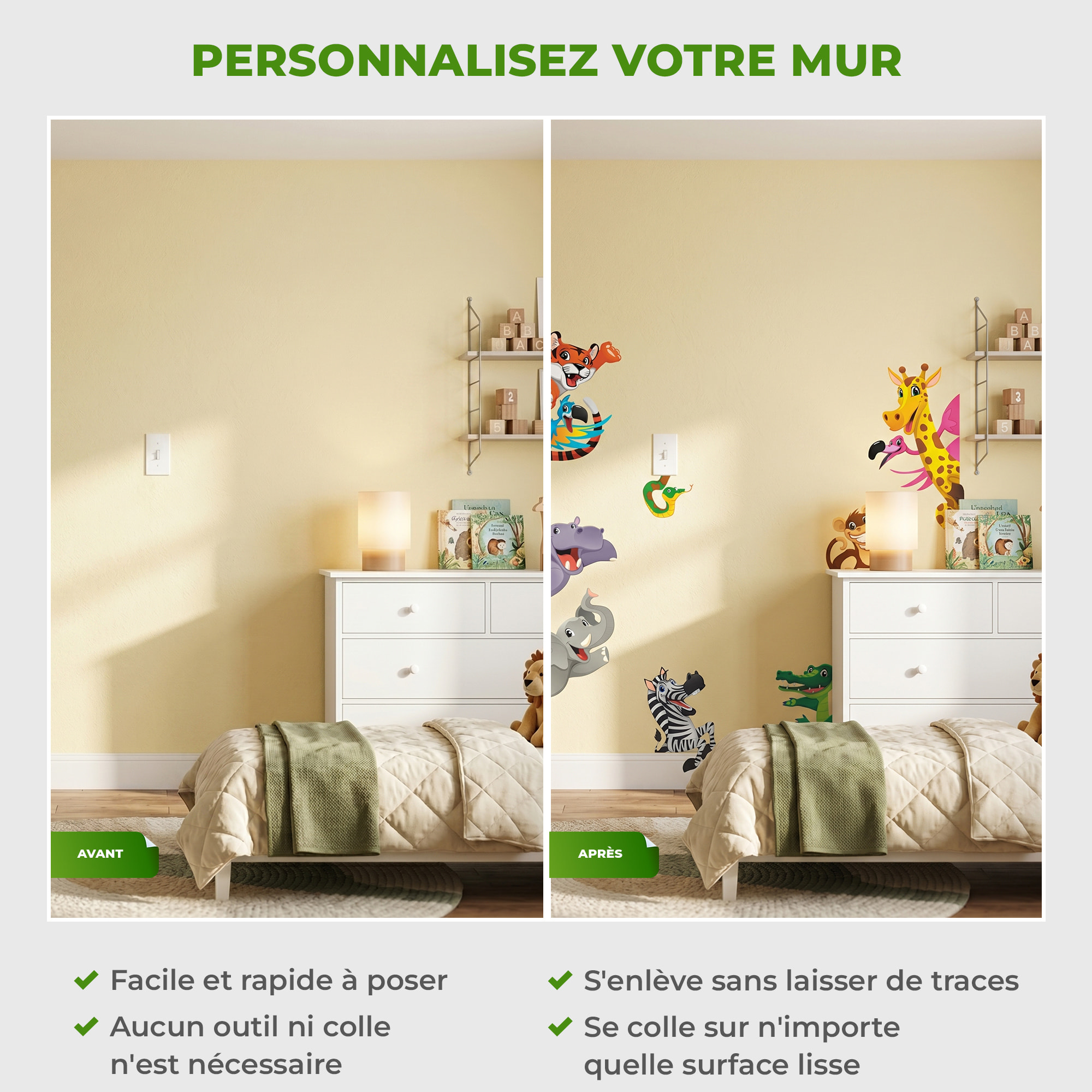Stickers Muraux décoration adhésifs animaux de la savane pour enfants