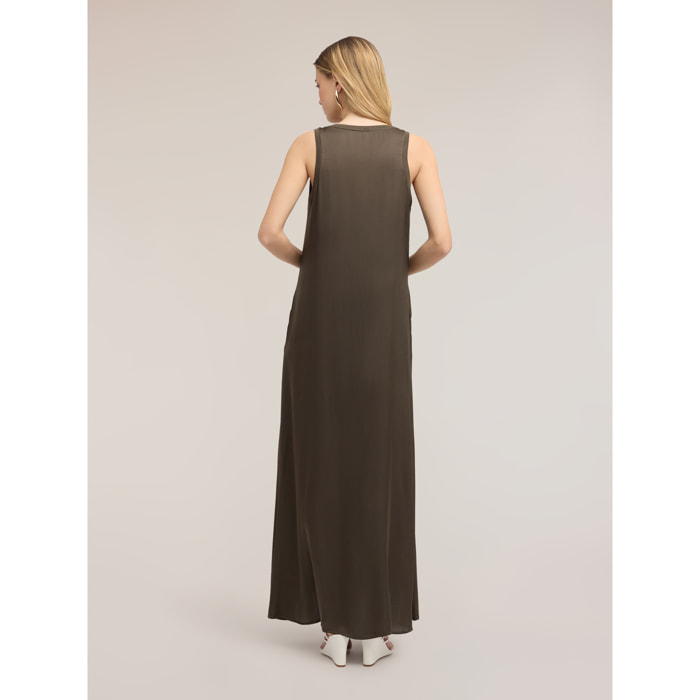 Motivi - Vestido oversize en raso de viscosa - Verde militare