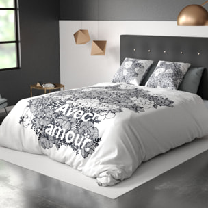 Parure De Couette 3pcs avec Taies oreiller 100% Coton Bio 47 Fils/cm2- Avec Amour