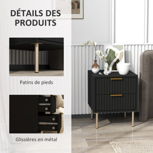 Chevet design contemporain 2 tiroirs effet cannelé coloris champagne doré noir