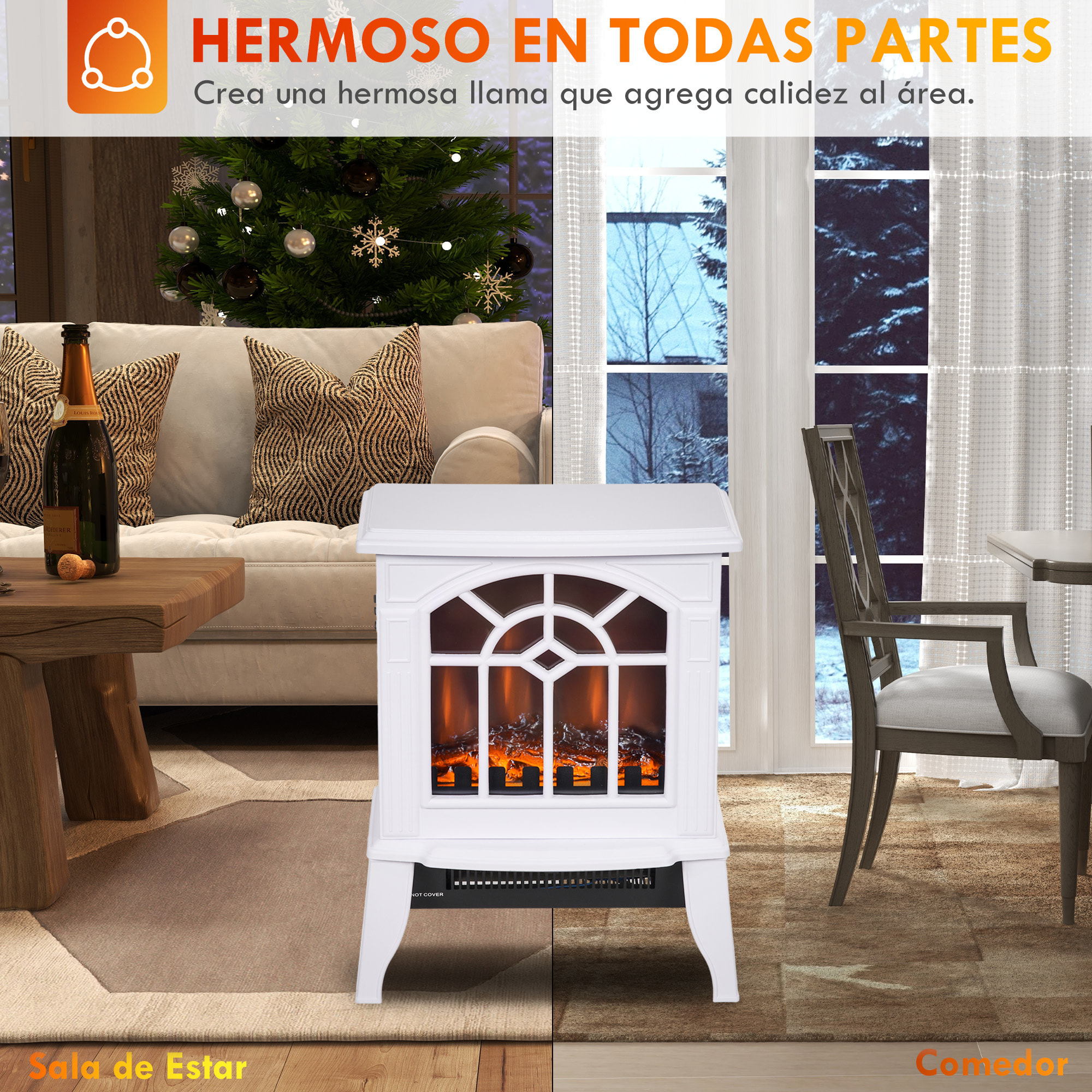Chimenea Eléctrica 1000 W/2000 W Chimenea Decorativa con Temperatura Ajustable LED Llamas y Protección Sobrecalentamiento para 15-20 ãŽ¡ 36,5x24x46 cm Blanco
