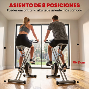 SPORTNOW Bicicleta Estática Plegable, Bicicleta Estática Casa Silenciosa con 8 Niveles Resistencia Magnética, Monitor LCD, Asiento Ajustable, Volante, Sensor Ritmo, Soporte Teléfono y Ruedas, Gris