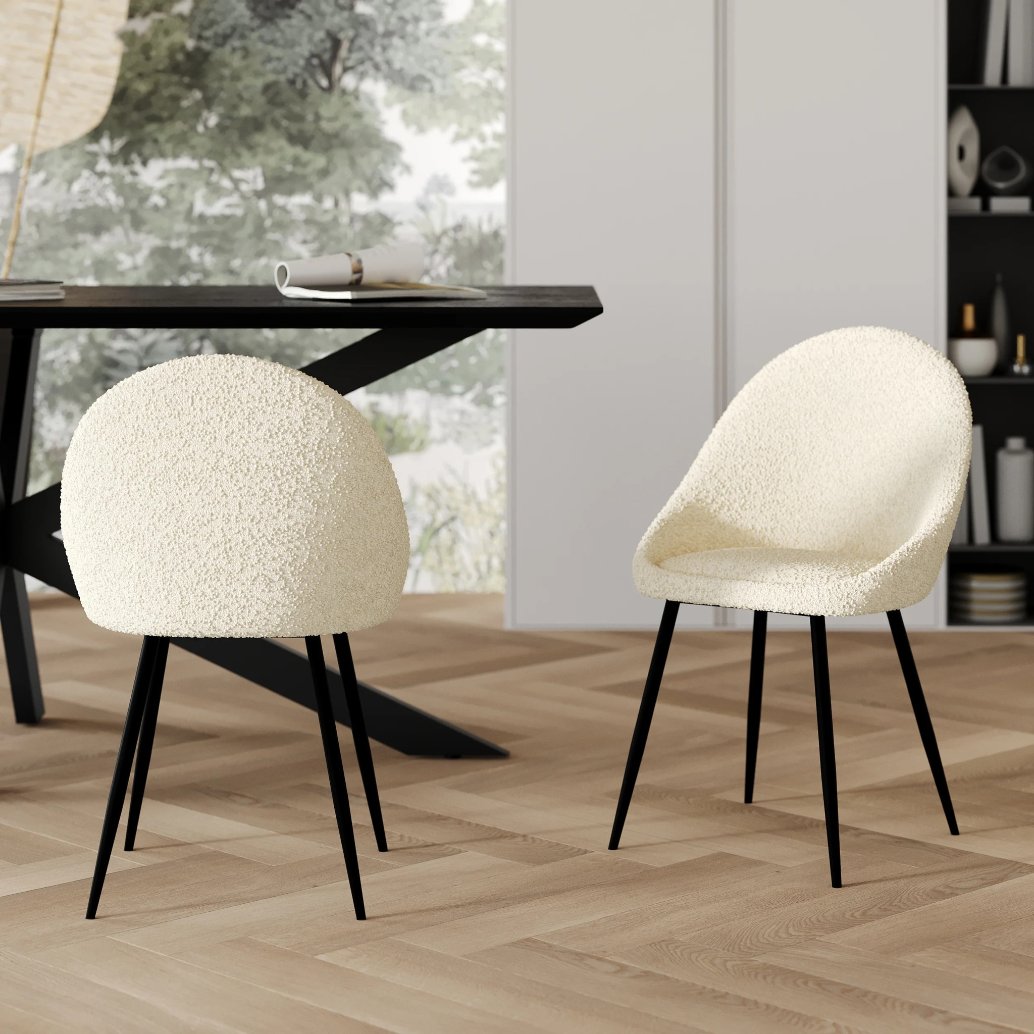 Lot de 2 chaises en tissu bouclé blanc cassé - Rona